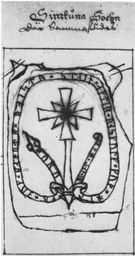Upplands runinskrifter 1155 — Johannes Haquini Rhezelius; https://www.raa.se/runinskrifter/sri_uppland_b09_h03_text_1.pdf. Public Domain Mark 1.0
