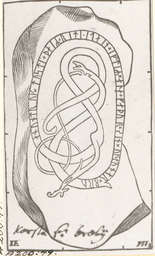 Upplands runinskrifter 506 — Petrus Helgonius och Johan Hadorph; https://app.raa.se/open/runor/inscription?id=000e917a-d393-4d08-8ab2-07649ea15548. CC0 1.0