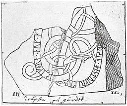 U 446, Droppsta — en:Johan Hadorph (1630 - 1693); Wessen, Elias; Sven B.F. Jansson (1943-1946). Sveriges runinskrifter: VII. Upplands runinskrifter del 2. Stockholm: Kungl. Vitterhets Historie och Antikvitets Akademien. ISSN 0562-8016. p. 243. Public Domain Mark 1.0
